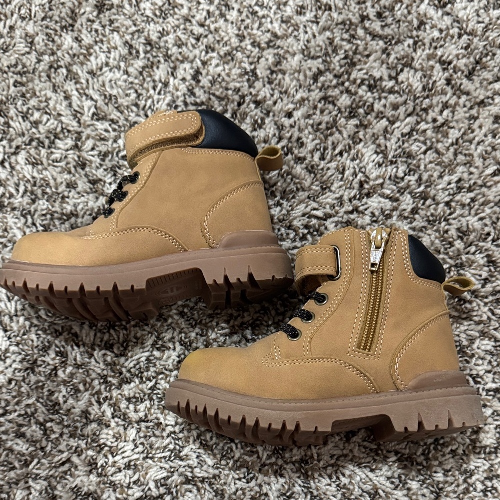 Tan Kids Boots with Black Accents